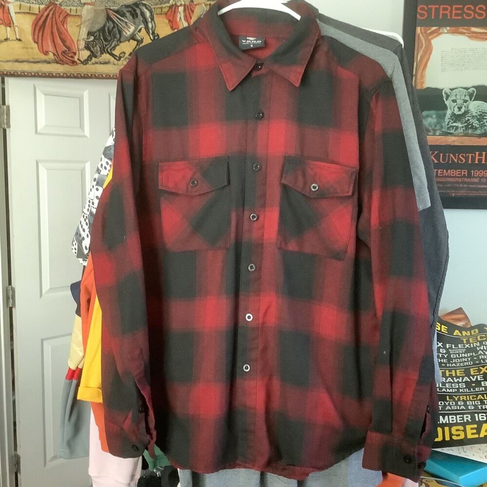 YAGO Men's Casual Plaid Flannel Long Sleeve Button Down Shirt Red/7F medium